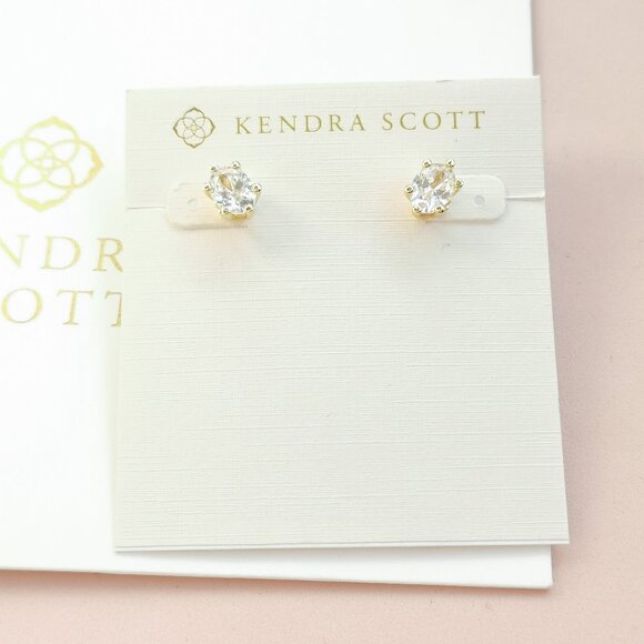 Kendra Scott Cailin Collection. Gold White Crystal Stud Earrings - Picture 1 of 3